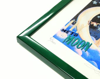 This unique green gloss frame offers custom sizes for your artwork, elevating your wall decor with various dimensions available