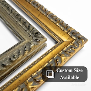 Antiker barocker Gold- und Silberrahmen, Vintage-verziertes Holz, benutzerdefinierte und Standardgrößen für Fotos, Diplome, Zertifikate, Kunstwerke und Spiegel.