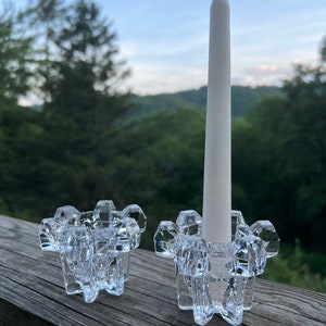 Vintage glass candlestick holder (set of 2); antique crystal candleholders