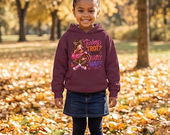 Childrens Hoodie, 50/50 Heather Blend Turkey Graphic Youth Pullover