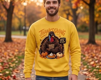 Turkey Sweatshirt, Cotton Garment-Dyed Pullover with Thanksgiving Graphic S-3XL