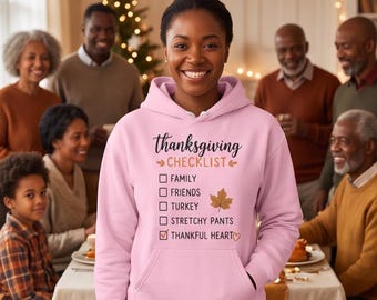 Thanksgiving Hoodie, Cotton-Face Fleece Pullover with Pumpkin Checklist Graphic