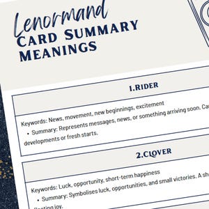Lenormand Card Cheat Sheets For Reading Cards Printable Book Of Shadows Page For Tarot Reader Guide To Divination Witch Grimoire Oracle PDF