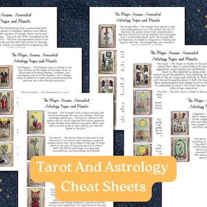 Tarot en astrologie spiekbriefjes voor het lezen van tarotkaarten Afdrukbare boek der schaduwen Pagina's voor tarotlezer Astrologiegids Waarzeggerij Heks