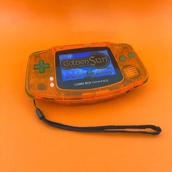 Orange custom Game Boy Advance (GBA) console, laminated IPS screen, USB-C battery