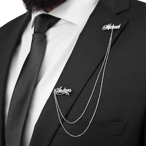 Custom Name or Initials Lapel Pin, Stainless Steel Brooch for Groom, Personalized Wedding Jewelry, Best Man Gift, Men&#39;s Stylish Accessories