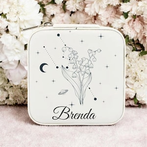 Zodiac Birth Flower Jewelry Box - Personalized Astrology Gift, Custom Keepsake Box for Her, Unique Birthday Gift, Compact Jewelry Organizer