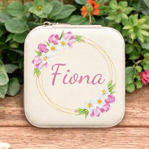 Personalized Name Jewelry Box - Flower Jewelry Case, Bridesmaid and Mothers Day Gifts, Custom Letter Organizer, Elegant Jewelry Storage
