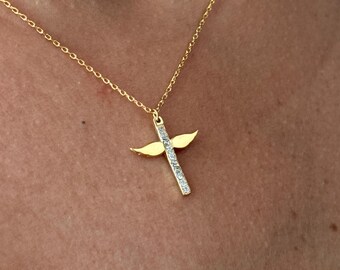 Personalized Engraved Cross Necklace, 14K Gold Plated Sterling Silver Faith Pendant