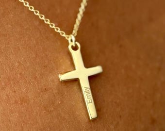 Personalized Christian Cross Necklace, Gold Faith Pendant, Baptism Gift for Women, Confirmation Jewelry, First Communion Gift