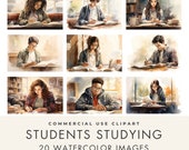 Students Studying Watercolor Clipart, Commercial Use, Teenagers, Teen Girl, Teenage Boy, College Teens PNG Bundle, Instant Digital Download