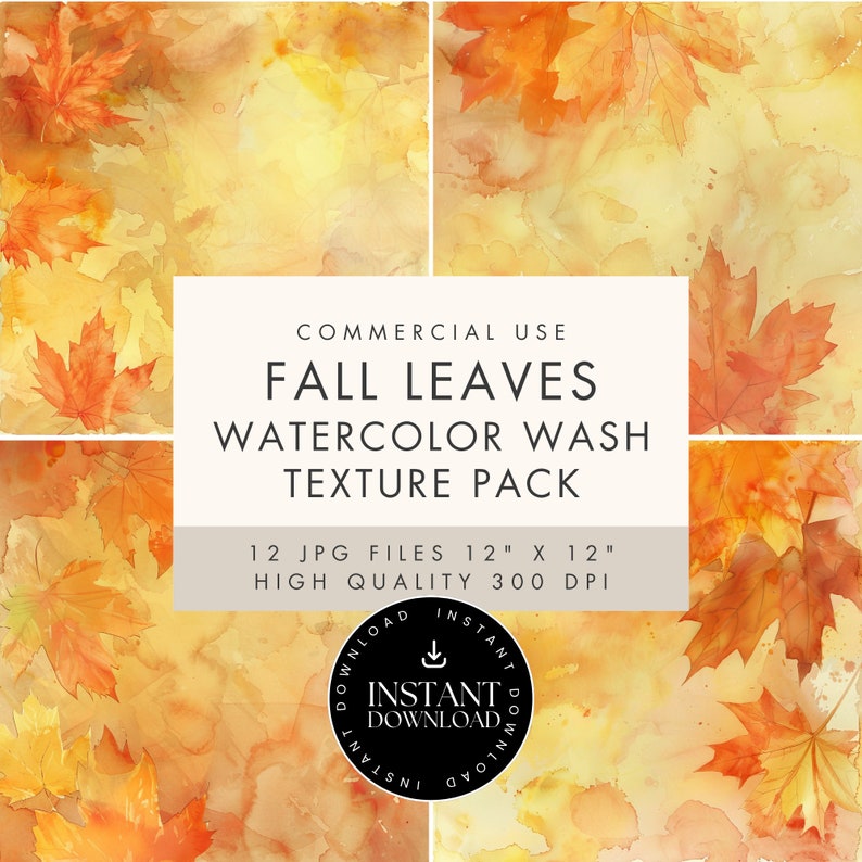 Watercolor Autumn Leaves Digital Paper: Fall Backgrounds (JPG INSTANT ...