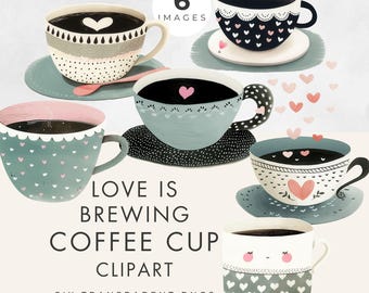 Clipart de "El amor se está gestando", descarga digital, uso comercial, PNG transparente, clip art de corazones de café, diseño para baby shower y despedida de soltera, San Valentín