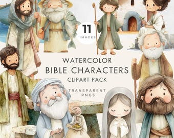 Watercolor Bible Characters Clipart | Christian Religious PNGs | Biblical Figures for Sunday School Crafts, Kids Ministry, Printables