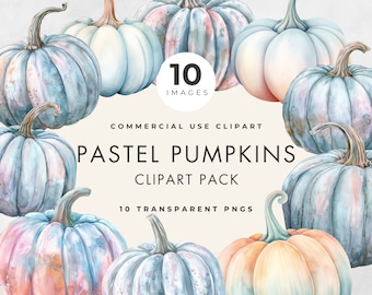 Clipart acquerello di zucche pastello: PNG trasparenti per uso commerciale (download digitale)