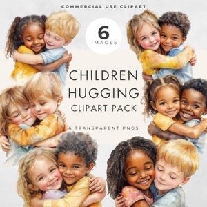 Kinderen knuffelen kinderen clipart, commercieel gebruik, transparante png, aquarel gelukkige vrienden, knuffel, multinationale kinderen, onderwijsontwerp