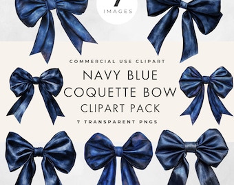 Navy Blue Bow Clipart, Commercial Use, Transparent PNGs, Dark Blue Coquette, Ribbon Clip Art, Wedding, Birthday, Journalling, Paper Crafts