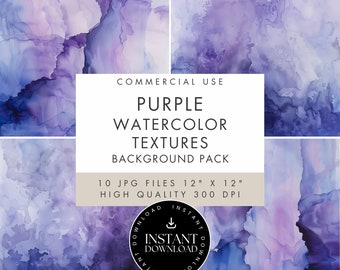 Fioletowe tekstury akwarelowe: liliowe tło cyfrowe (plik JPG do natychmiastowego pobrania)