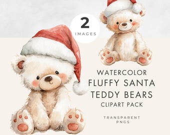 Clipart-Set - Teddybär in der Weihnachtsmütze - Transparenter PNG, kommerzielle Nutzung