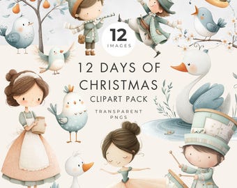 12 Tage Weihnachts-Cliparts – Transparente PNGs zum digitalen Download – Kommerzielle Nutzung