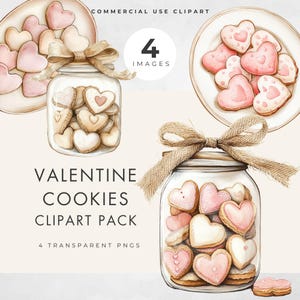 Valentines Cookies Clipart, Commercial License, Transparent PNG, Valentines Day Designs, Heart Shape Cookies in Jar, Digital Download