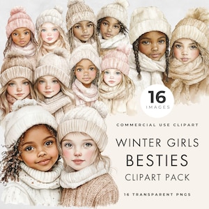 Imágenes prediseñadas de mejores amigas, licencia comercial, PNG transparente, imágenes prediseñadas de mejores amigas de invierno, acuarela, mujer, hermanas del alma, descarga instantánea