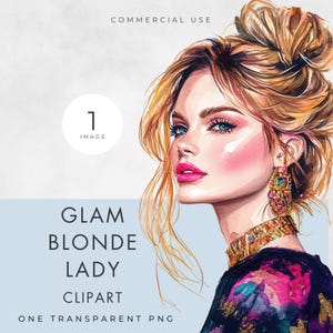Clipart di una donna affascinante, IMMAGINE SINGOLA, Uso commerciale, PNG trasparente, Tecnica mista, Ritratto di donna bionda dalla testa alla vita, Download digitale
