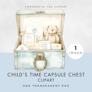 Tijdcapsule borst clipart, ENKELE AFBEELDING, commercieel gebruik, transparante png, aquarel, 1e verjaardag Kids Age One Party clipart, Paper Craft