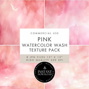 Watercolor Texture Digital Pages, Pink, JPG INSTANT DOWNLOAD, Scrapbooking, Printable Papers, Invite Backgrounds, Junk Journal