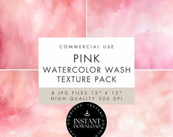 Pink Watercolor Texture Digital Paper: Scrapbook Backgrounds (JPG Instant Download)