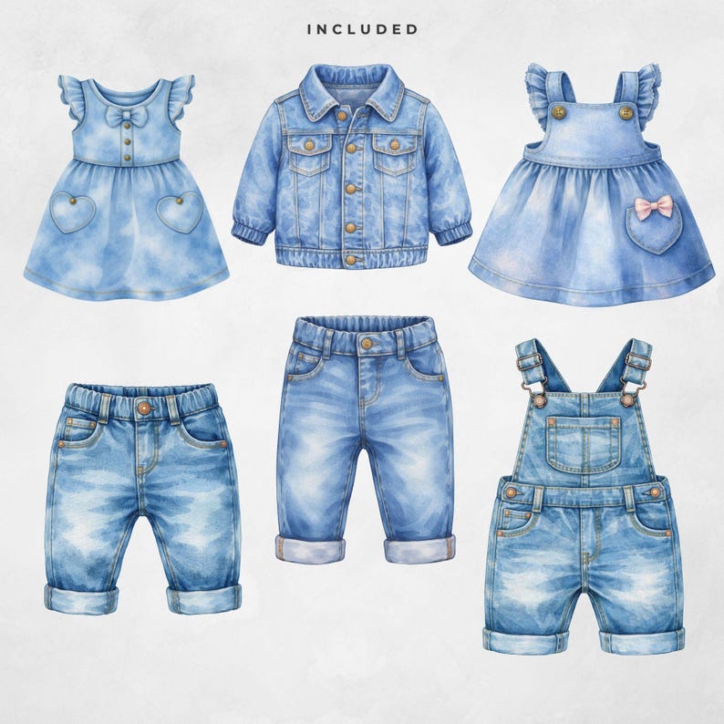 Blue Jean Baby Clipart Set – Denim Baby Shower, Watercolor, Transparent ...