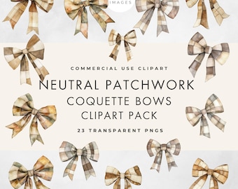 Imágenes prediseñadas de lazos de patchwork: PNG transparentes de acuarela rústica, uso comercial (descarga digital)