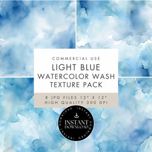 Watercolor Texture Digital Papers, Light Blue Wash Backgrounds, JPG INSTANT DOWNLOAD, Abstract, Scrapbooking, Invites, Cards, Junk Journal