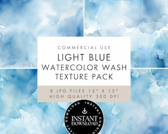 Watercolor Texture Digital Papers, Light Blue Wash Backgrounds, JPG INSTANT DOWNLOAD, Abstract, Scrapbooking, Invites, Cards, Junk Journal