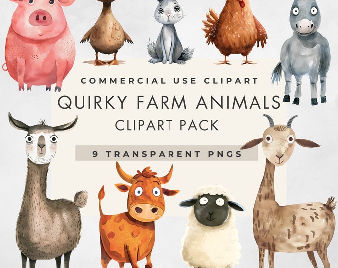 Watercolor Farm Animals Clipart: Whimsical Art Bundle (digital Download ...