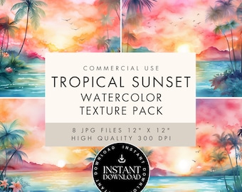 Tropical Sunset Digital Paper Pack, Summer Sea Abstract Backgrounds, JPG INSTANT DOWNLOAD, Cards  Scrapbooking, Junk Journal, Commercial Use