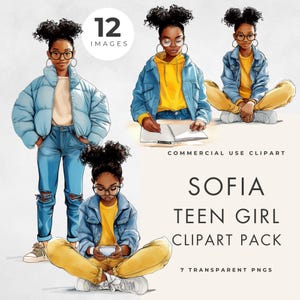 Conjunto de imágenes prediseñadas de niña adolescente, personaje lindo en varias poses, uso comercial, PNG transparentes, ilustraciones de libros de cuentos, scrapbooking y diseño