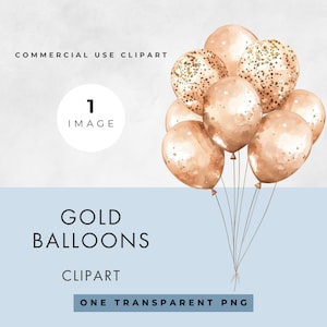 Gold Ballons Clipart, kommerzielle Nutzung, transparente PNG, Aquarell, Weihnachten, Geburtstagsfeier, Baby Shower Design, Papiermodelle