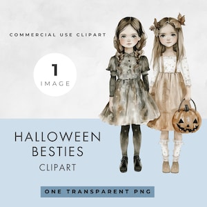 Halloween Mädchen Beste Freunde Clipart, kommerzielle Nutzung, transparente PNG, Aquarell Teenager, Besties, Neutral, digitaler Download