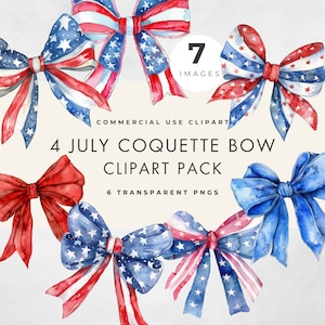 4 juillet coquette noeud Clipart, 7 Images, usage commercial, PNG transparents, patriotique, jour de l'indépendance américaine graphique téléchargement numérique