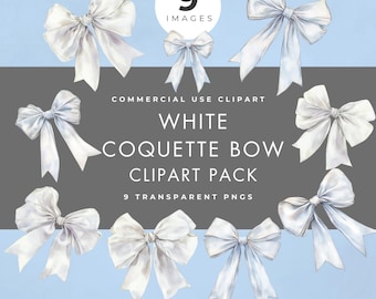 White Coquette Bow Clipart, 9 Images, Commercial Use, Transparent PNGs, Ribbon, Baby, Bridal Shower, Wedding & Party Invites, Paper Crafts