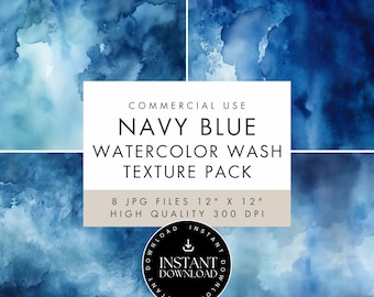 Watercolor Texture Digital Pages, Navy Blue, JPG INSTANT DOWNLOAD, Scrapbooking, Printable Papers, Card Invite Backgrounds, Junk Journal