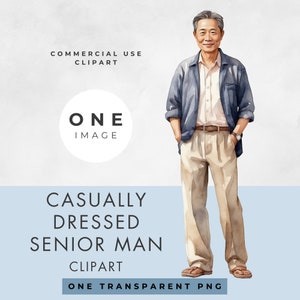 Senior Man Clipart, EINZELBILD, kommerzielle Nutzung, transparente PNG, Aquarell, älterer Mann, beiläufig gekleideter Mann, sofortiger digitaler Download