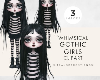Gothic Girl Clipart: Gruselige Puppen, Kommerzielle Nutzung (Transparenter PNG Digital Download)