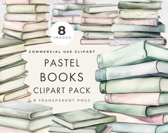 Pastel Watercolor Books Clipart: Scrapbooking Transparent PNG Images (Digital Download) Commercial Use