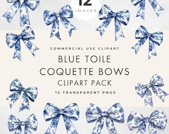 Toile de Jouy Bow Clipart: Blue Chinoiserie Transparent PNGs (Commercial Use)