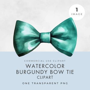 Teal Bow Tie Clipart, SINGLE IMAGE, Commercial Use, Transparent PNG, Watercolor Turquoise Bowtie, Tuxedo Neck Tie, Scrapbook, Paper Crafts