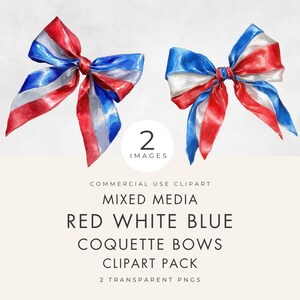 Red White & Blue Stripe Coquette Bow Clipart, Commercial Use, Transparent PNG, Patriotic, 4th July Card Making, Paper Crafts, Mixed Media