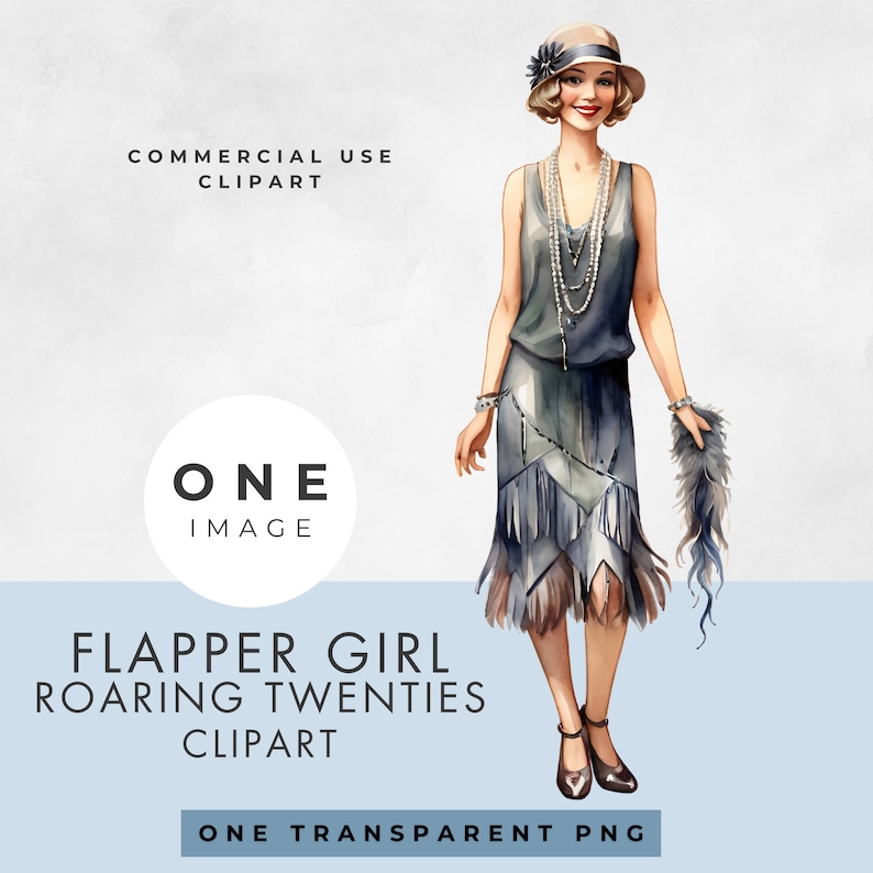 Flapper Girl Clipart, SINGLE IMAGE, Commercial License, Transparent PNG ...