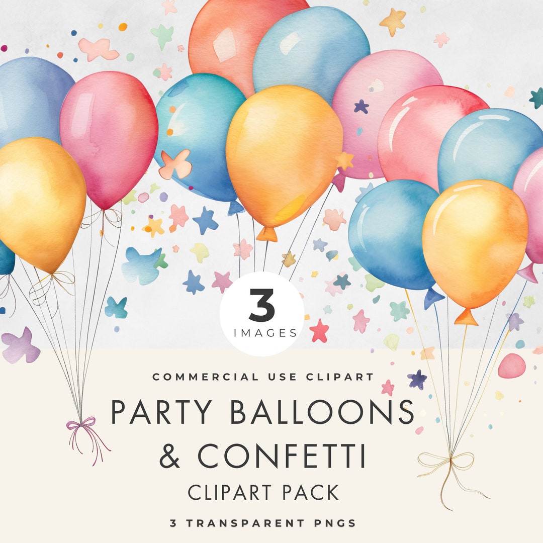 Watercolor Balloons Clipart: Confetti PNG Images (commercial Use) - Etsy UK